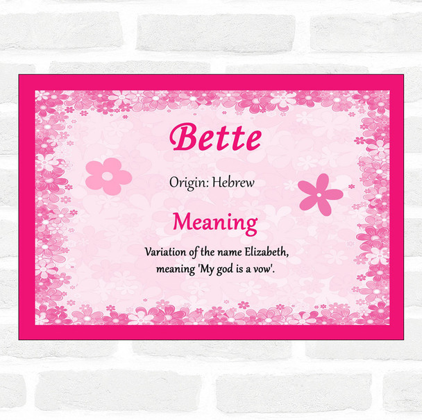 Bette Name Meaning Pink Certificate