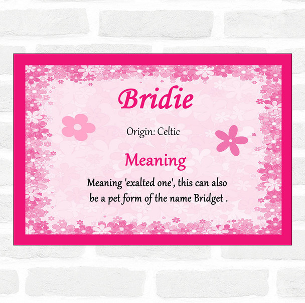 Bridie Name Meaning Pink Certificate