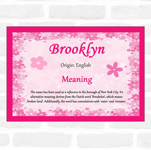 Brooklyn Name Meaning Pink Certificate