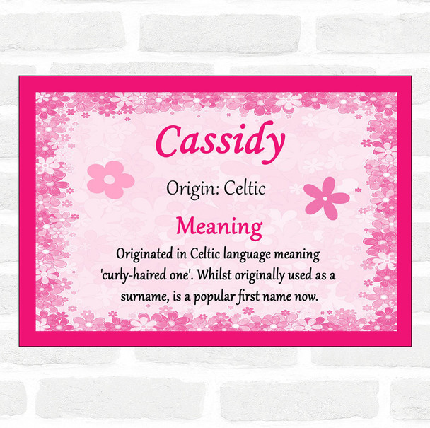 Cassidy Name Meaning Pink Certificate