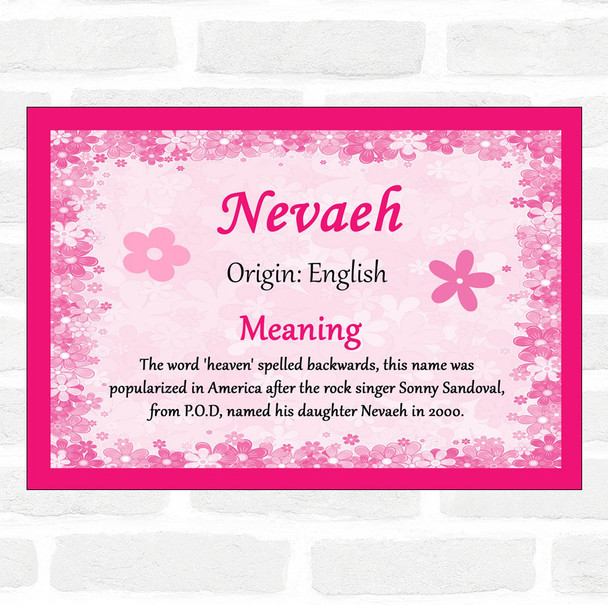 Nevaeh Name Meaning Pink Certificate