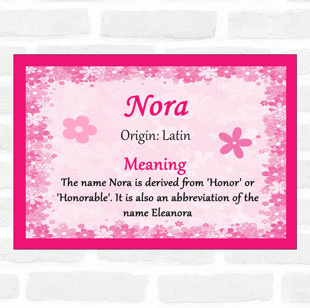 Nora Name Meaning Pink Certificate