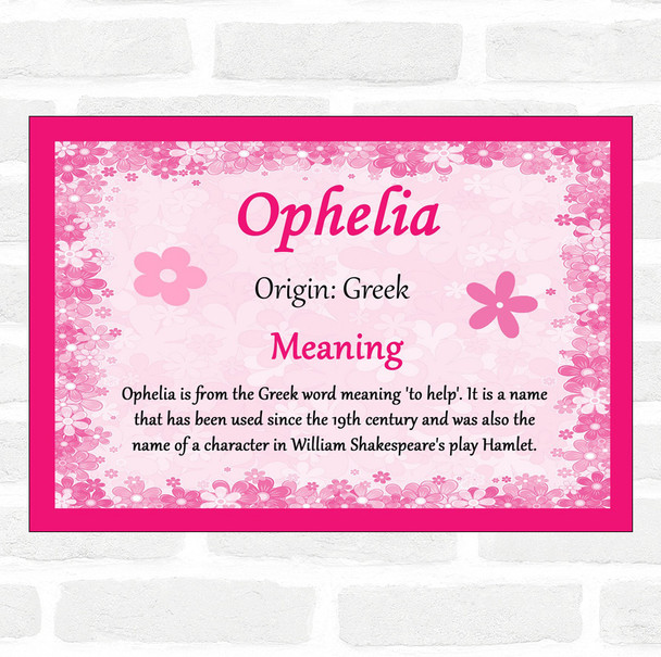 Ophelia Name Meaning Pink Certificate