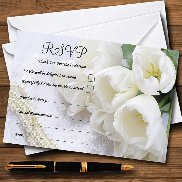 White Rose And Romantic Lace RSVP Cards