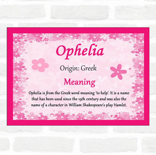 orphelia Name Meaning Pink Certificate