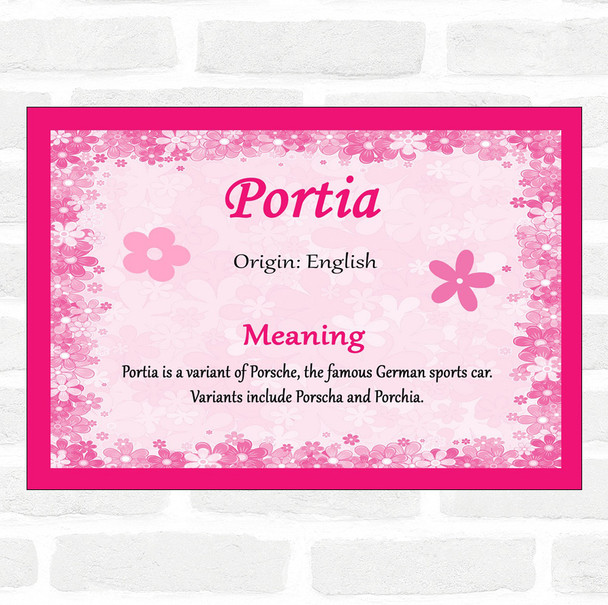 Portia Name Meaning Pink Certificate