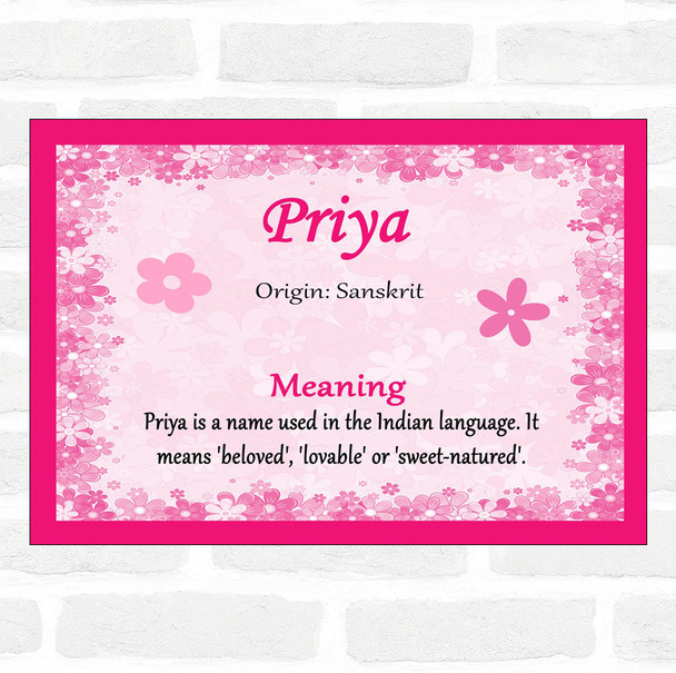 Priya Name Meaning Pink Certificate