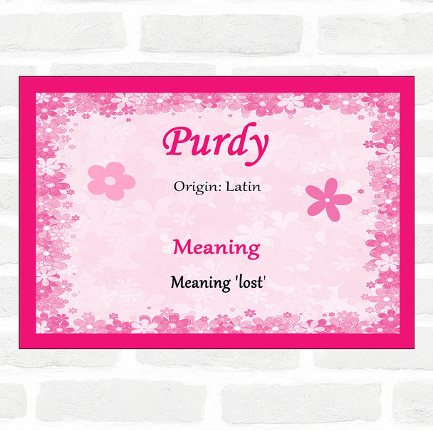 Purdy Name Meaning Pink Certificate