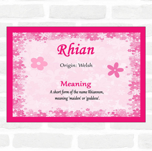 Rhian Name Meaning Pink Certificate