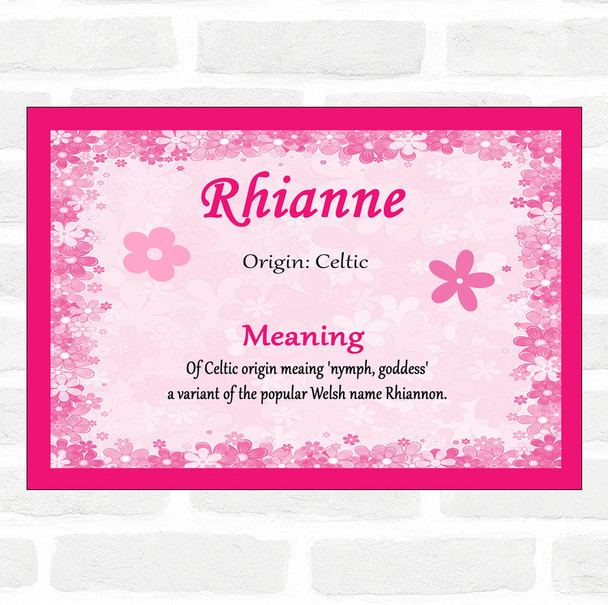 Rhianne Name Meaning Pink Certificate