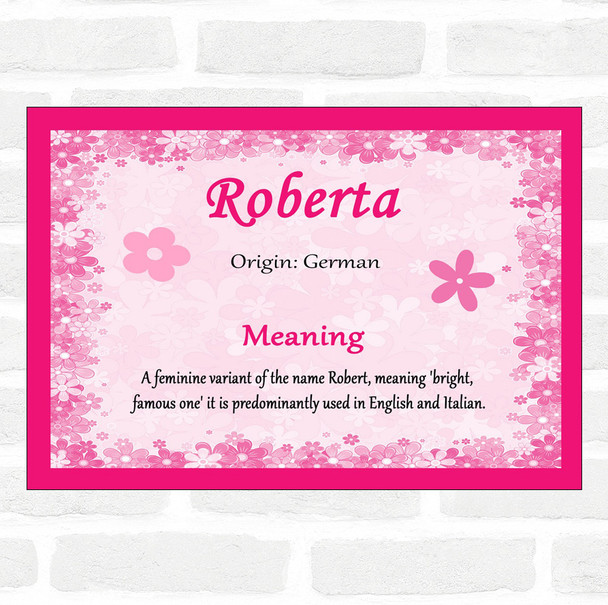 Roberta Name Meaning Pink Certificate