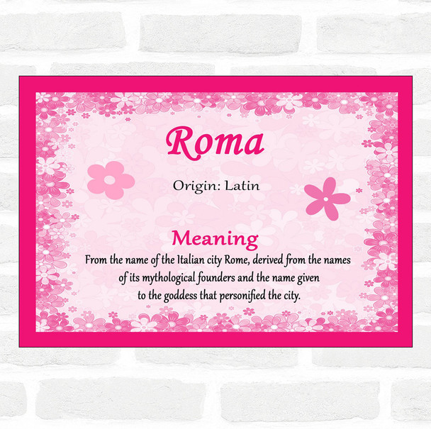 Roma Name Meaning Pink Certificate
