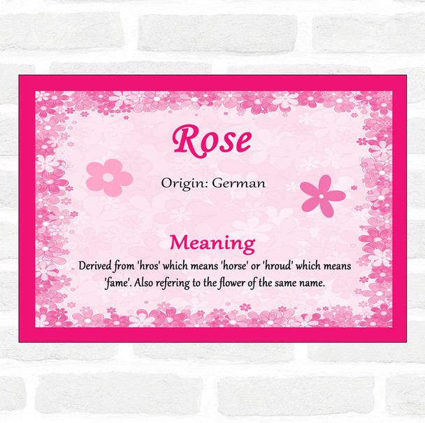 Rose Name Meaning Pink Certificate