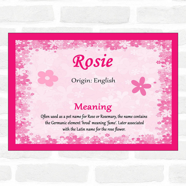 Rosie Name Meaning Pink Certificate