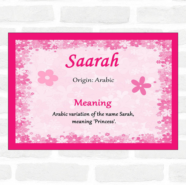 Saarah Name Meaning Pink Certificate