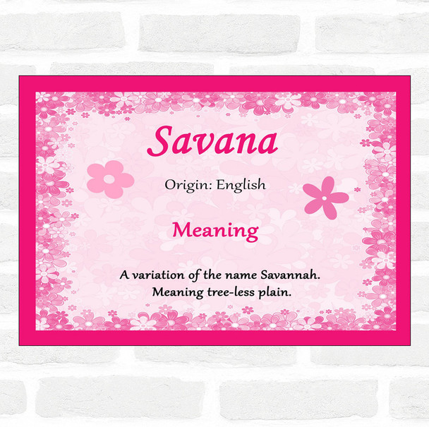 Savana Name Meaning Pink Certificate