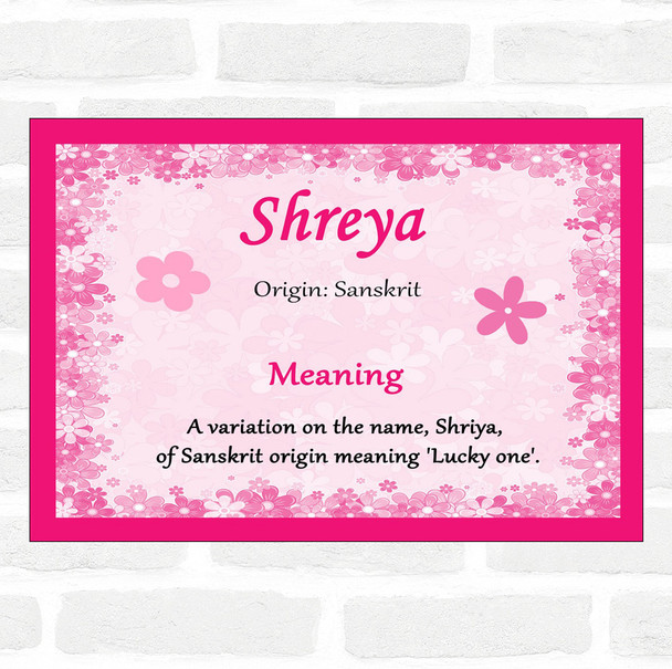 Shreya Name Meaning Pink Certificate