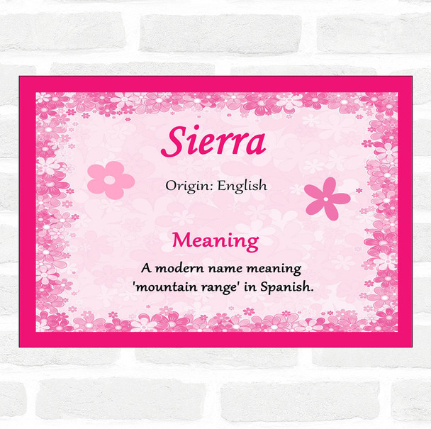 Sierra Name Meaning Pink Certificate