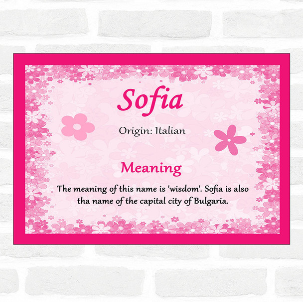 Sofia Name Meaning Pink Certificate