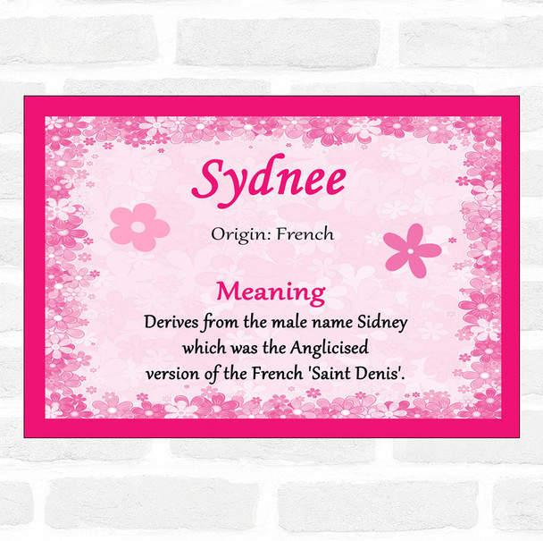 Sydnee Name Meaning Pink Certificate