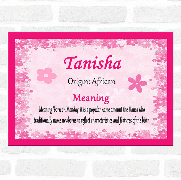 Tanisha Name Meaning Pink Certificate