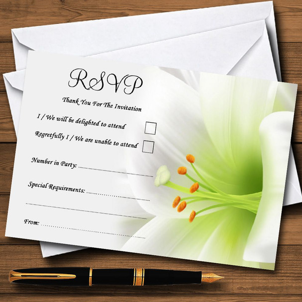 Subtle White Lily Flower RSVP Cards