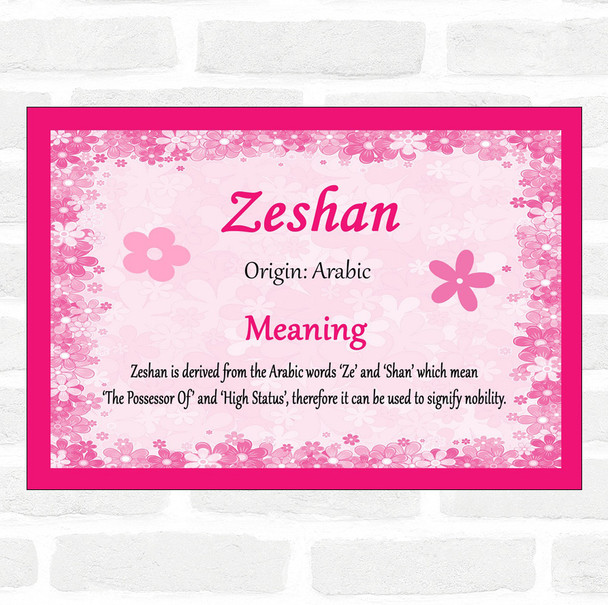 Zeshan Name Meaning Pink Certificate