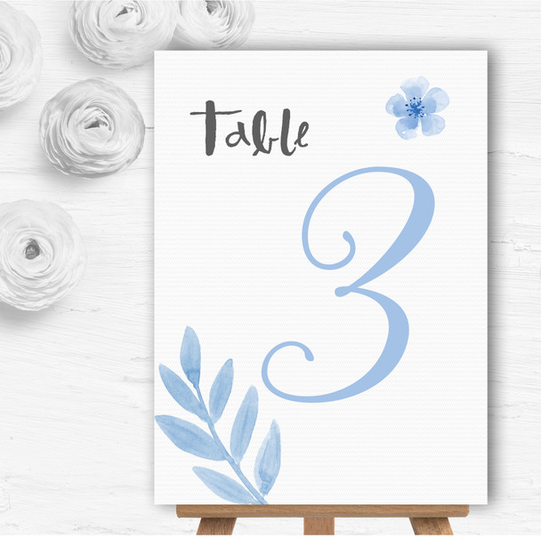 Watercolour Subtle Powder Baby Blue Personalised Wedding Table Number Name Cards