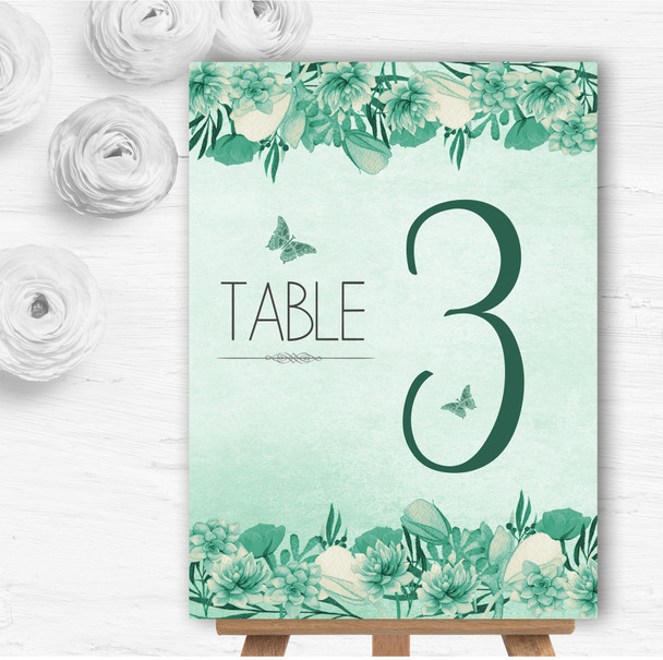 Pale Teal Mint Green Vintage Watercolour Floral Wedding Table Number Name Cards