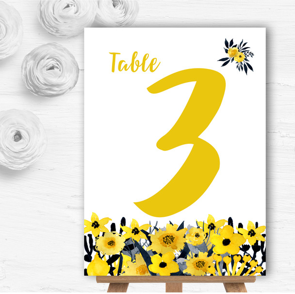 Black & Yellow Watercolour Flowers Personalised Wedding Table Number Name Cards