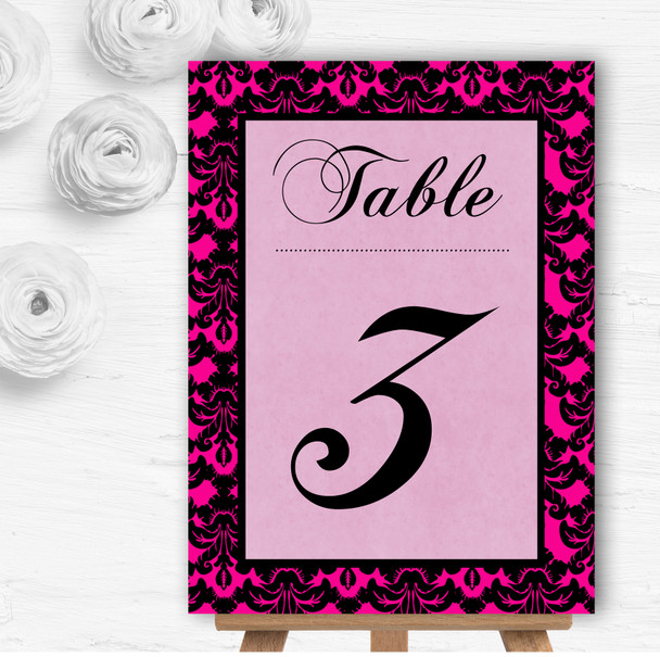 Bright Pink Black Damask & Diamond Personalised Wedding Table Number Name Cards