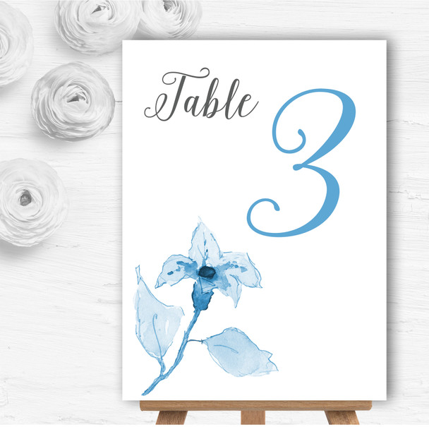 Beautiful Powder Baby Blue Watercolour Flowers Wedding Table Number Name Cards