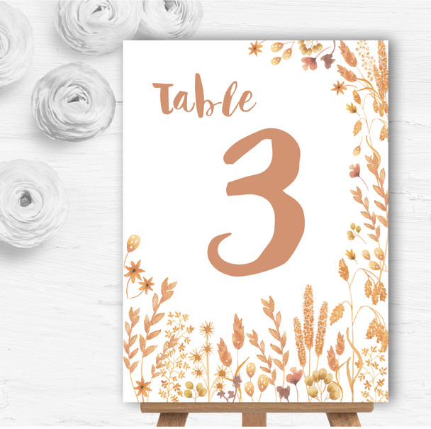 Golden Autumn Leaves Watercolour Personalised Wedding Table Number Name Cards