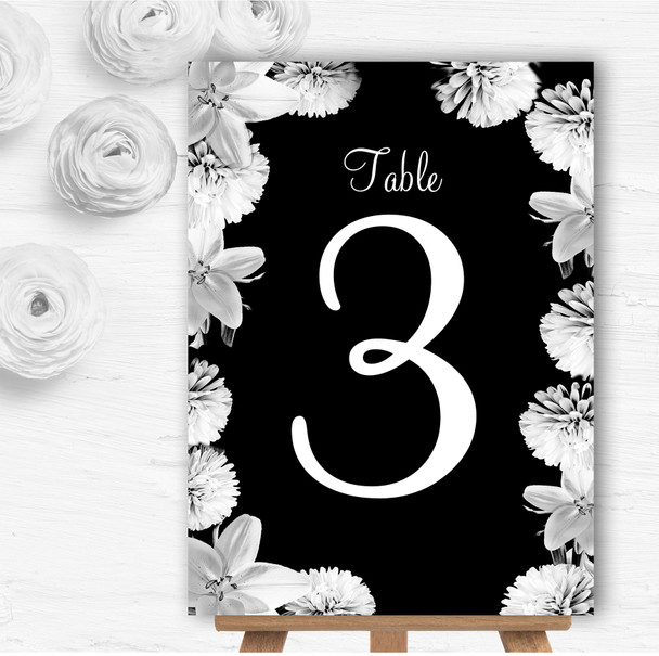 Stunning Lily Flower Black White Personalised Wedding Table Number Name Cards