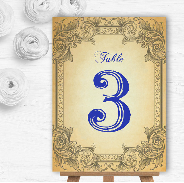 Typography Vintage Blue Postcard Personalised Wedding Table Number Name Cards