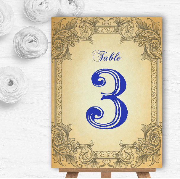 Typography Vintage Blue Postcard Personalised Wedding Table Number Name Cards