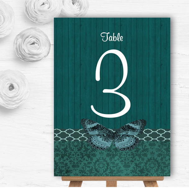 Rustic Vintage Wood Butterfly Turquoise Teal Wedding Table Number Name Cards