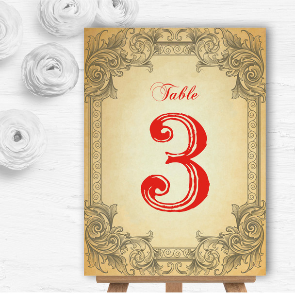 Typography Vintage Red Postcard Personalised Wedding Table Number Name Cards