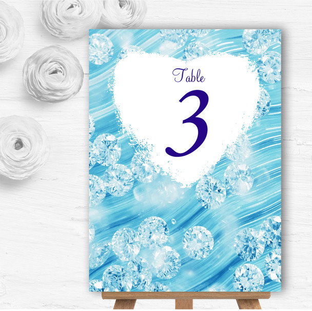 Pale Baby Blue Crystals Pretty Personalised Wedding Table Number Name Cards