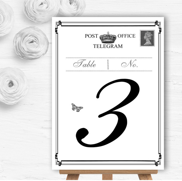 Vintage Telegram Elegant White Personalised Wedding Table Number Name Cards