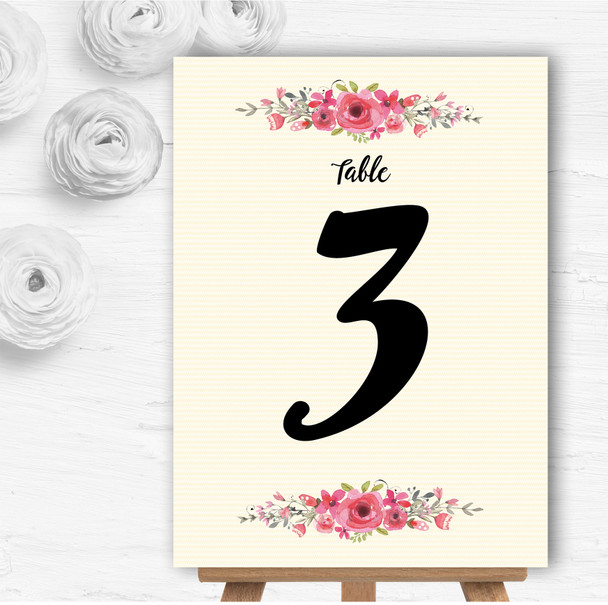 Watercolour Pink Floral Rustic Personalised Wedding Table Number Name Cards