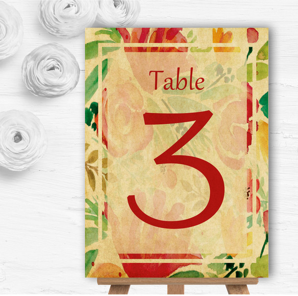 Vintage Pink Yellow Flowers Postcard Style Wedding Table Number Name Cards