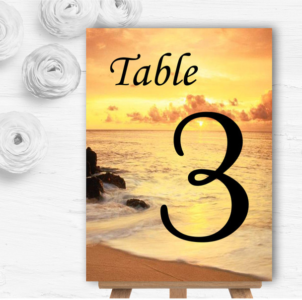 Beautiful Sunset Beach Abroad Personalised Wedding Table Number Name Cards