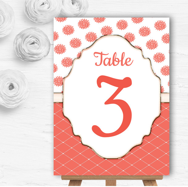 Coral And White Flowers Quilt Personalised Wedding Table Number Name Cards