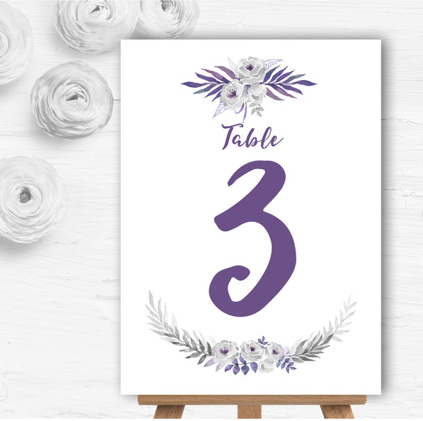Purple & Silver Subtle Floral Personalised Wedding Table Number Name Cards
