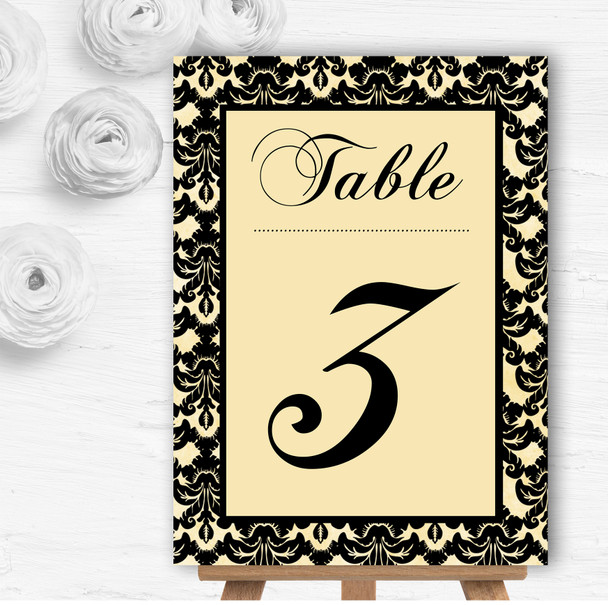 Yellow Black Damask & Diamond Personalised Wedding Table Number Name Cards