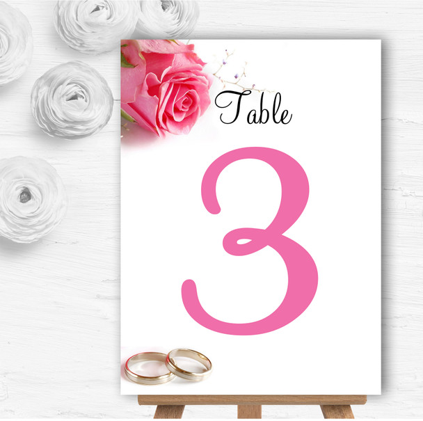 Gorgeous Pink Rose And Rings Personalised Wedding Table Number Name Cards
