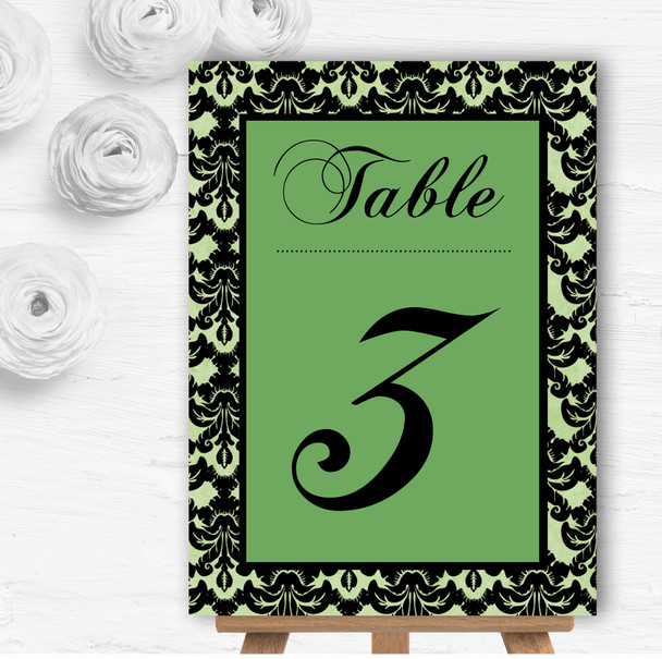 Green Black Damask & Diamond Personalised Wedding Table Number Name Cards