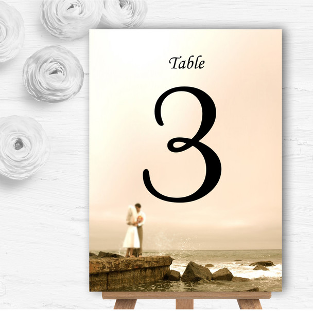 Romantic Couple On The Beach Personalised Wedding Table Number Name Cards