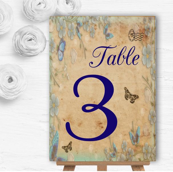 Blue Floral Vintage Shabby Chic Postcard Wedding Table Number Name Cards